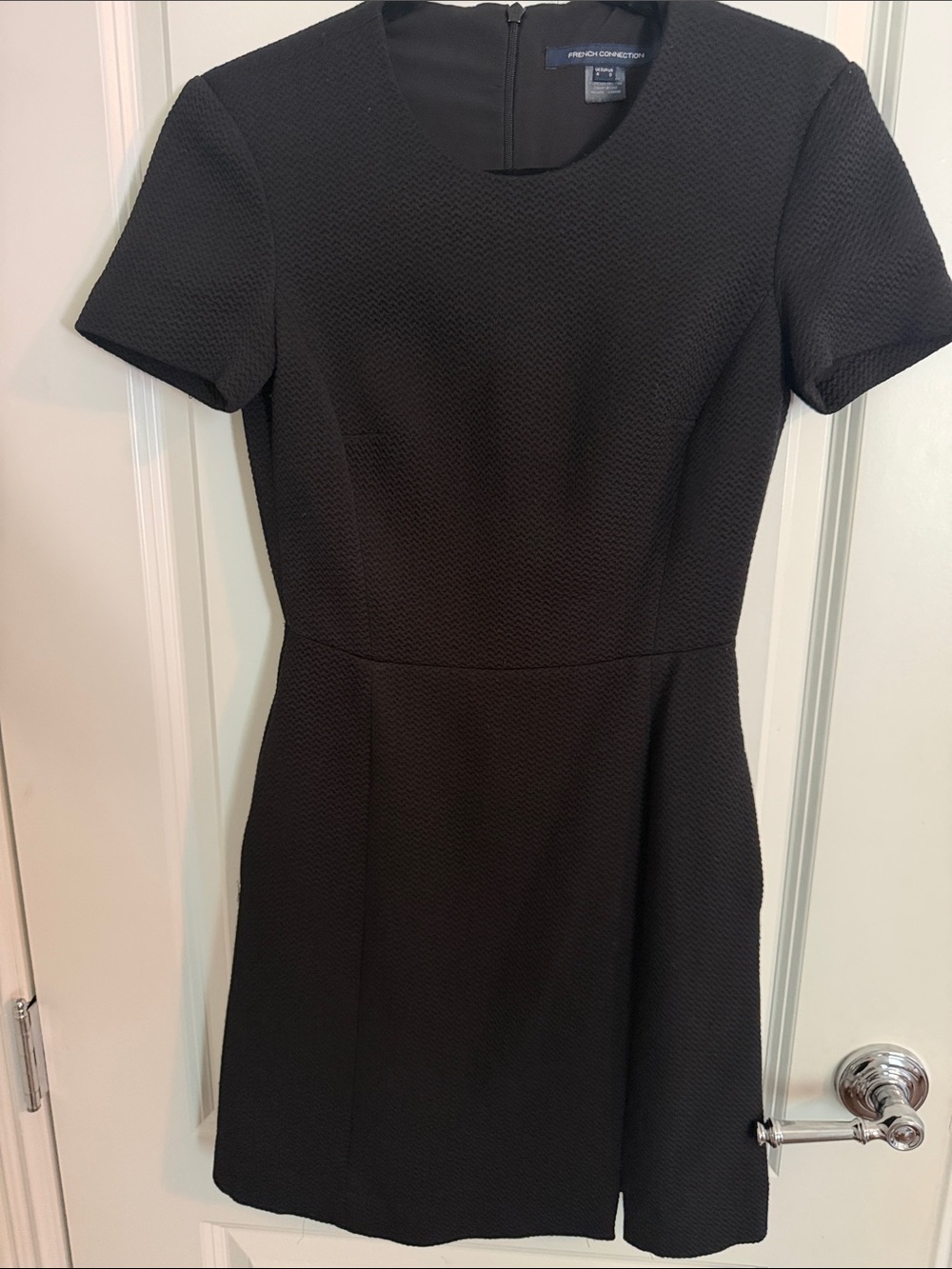 French Connection Black Textured Short Sleeve Mini Dress